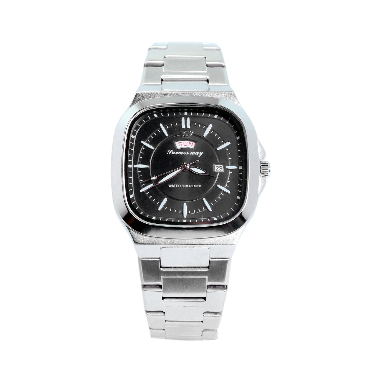 Success Way Silver and Black Square Watch