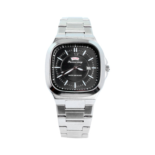 Success Way Silver and Black Square Watch